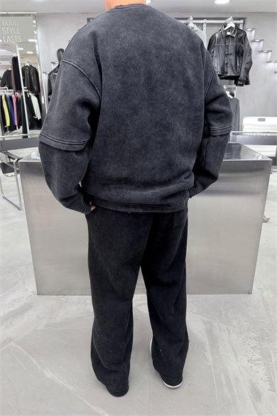 Acid Wash United Nakışlı Premium Yıkamalı Oversize Eşofman Takımı