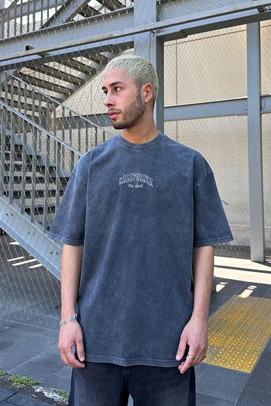 Acid Wash Usa Coast Nakış Detaylı PM Oversize Tişört