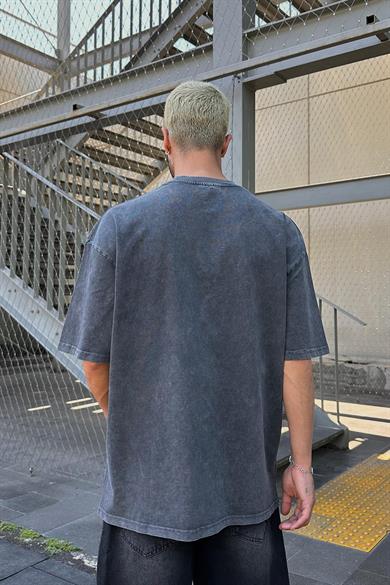 Acid Wash Usa Coast Nakış Detaylı PM Oversize Tişört