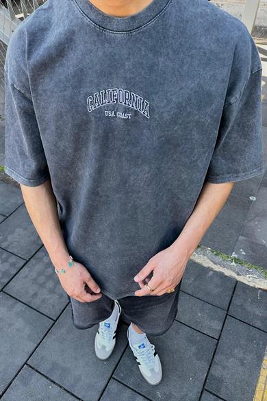 Acid Wash Usa Coast Nakış Detaylı PM Oversize Tişört