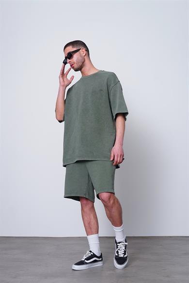Acid Wash Yeşil Acid Wash Yeşil Nakış Detay Premium CH Oversize Tişört