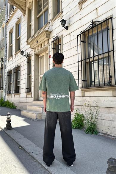 Acid Wash Yeşil Project EE Oversize Tişört