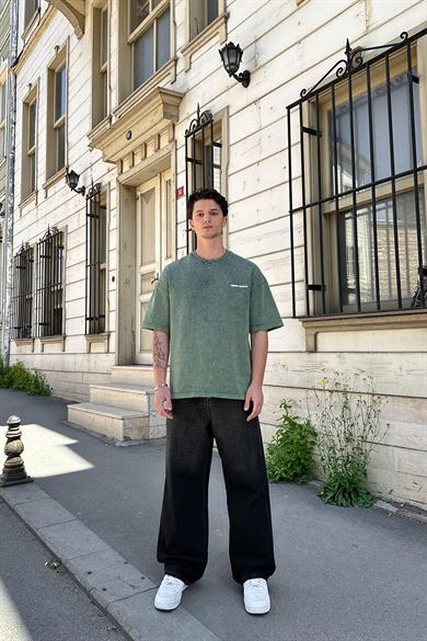 Acid Wash Yeşil Project EE Oversize Tişört