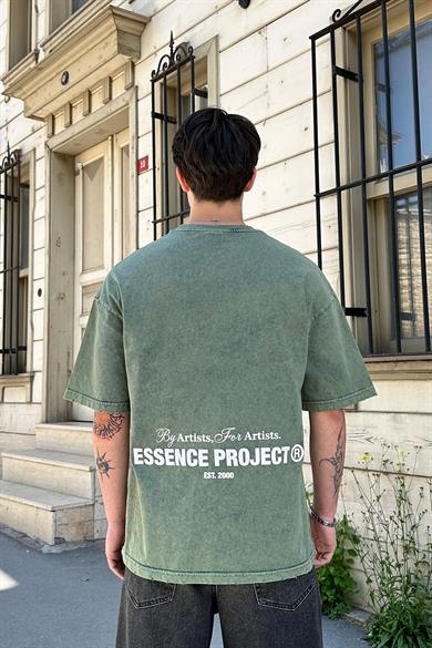 Acid Wash Yeşil Project EE Oversize Tişört