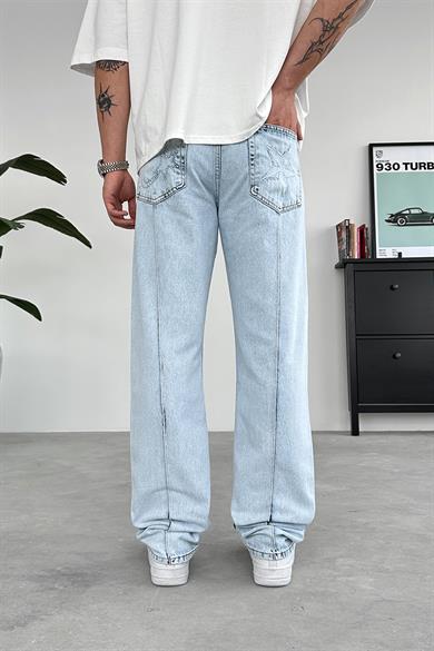 Açık Buz Mavi Çımalı Crtz Nakış Detay Baggy Pantolon