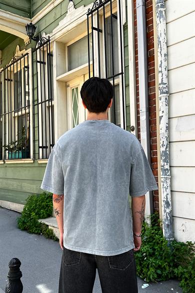 Açık Gri Acid Wash Basic 1Z EE Oversize Tişört