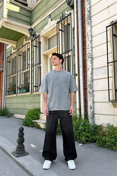 Açık Gri Acid Wash Basic 1Z EE Oversize Tişört