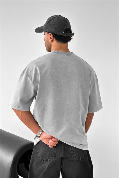 Açık Gri Acid Wash Basic DL Oversize Tişört
