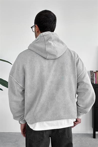 Açık Gri Acid Wash Oversize Sweatshirt
