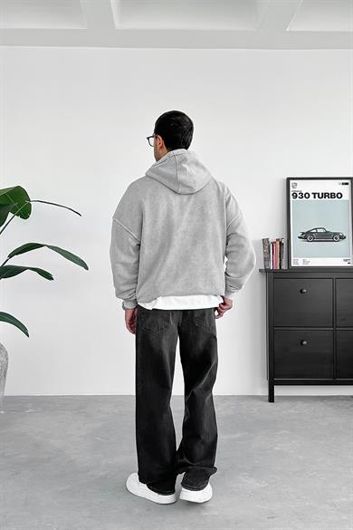Açık Gri Acid Wash Oversize Sweatshirt