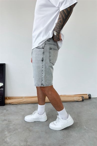Açık Gri Basic Baggy Kot Şort