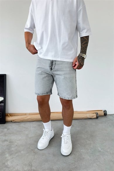 Açık Gri Basic Baggy Kot Şort