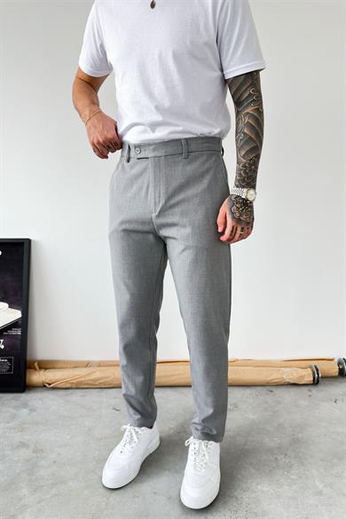 Açık Gri Basic Regular Fit Kumaş Pantolon
