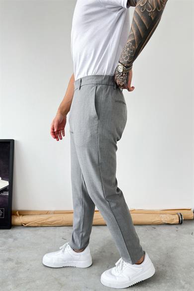 Açık Gri Basic Regular Fit Kumaş Pantolon
