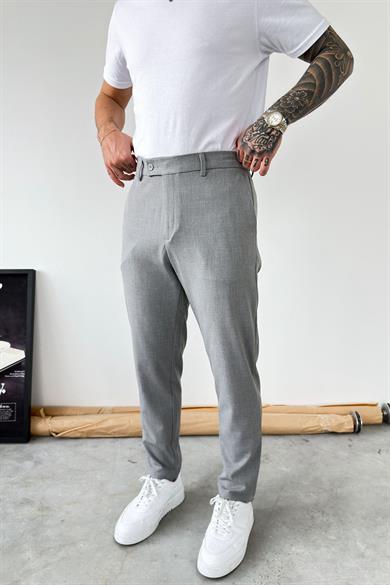 Açık Gri Basic Regular Fit Kumaş Pantolon