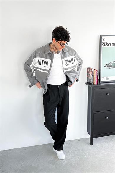 Açık Gri Motorsport Bomber Yarışçı Ceket