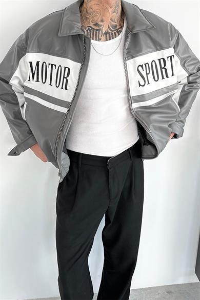 Açık Gri Motorsport Bomber Yarışçı Ceket