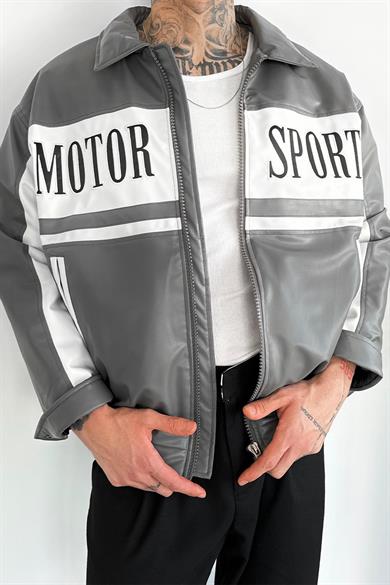 Açık Gri Motorsport Bomber Yarışçı Ceket