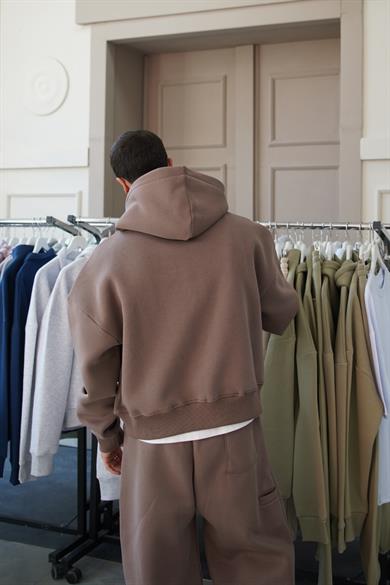 Açık Kahve Cozy Basic Tam Fermuar Oversize Sweatshirt