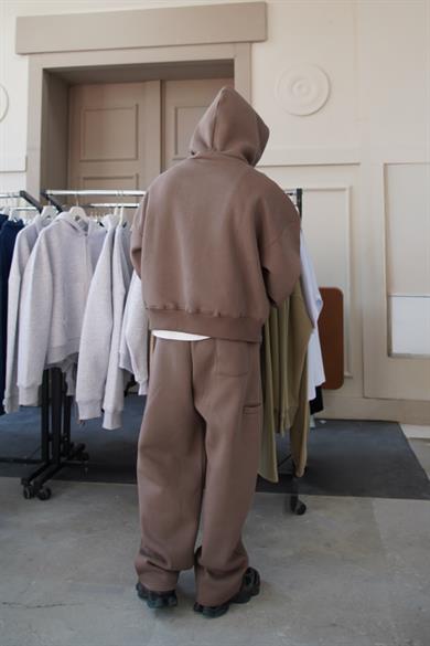 Açık Kahve Cozy Basic Tam Fermuar Oversize Sweatshirt