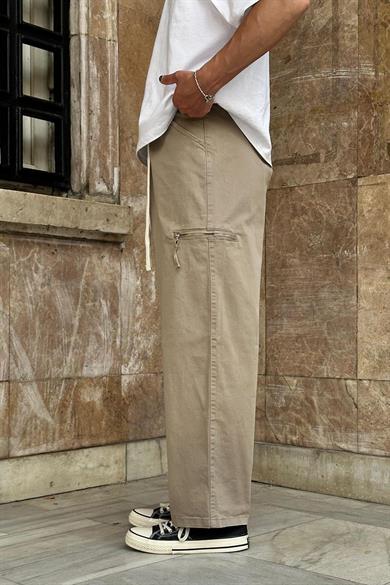 Açık Kahve Fermuar Cepli Beli İpli CH Baggy Pantolon