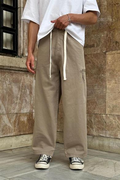 Açık Kahve Fermuar Cepli Beli İpli CH Baggy Pantolon