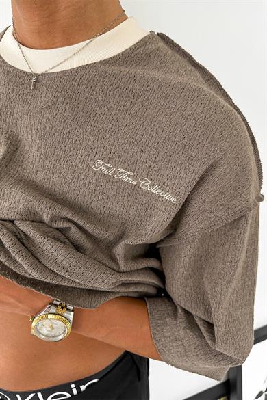 Açık Kahve Örme Detay Collective PH Oversize Tişört