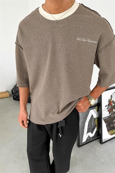 Açık Kahve Örme Detay Collective PH Oversize Tişört