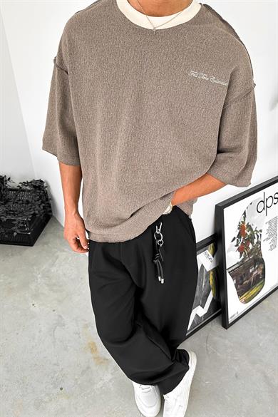 Açık Kahve Örme Detay Collective PH Oversize Tişört