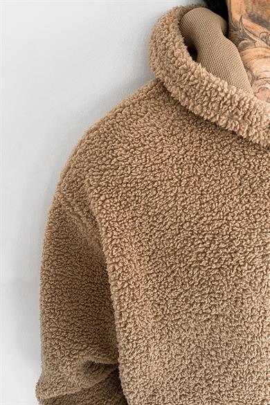 Açık Kahve Oversize Peluş Sweatshirt