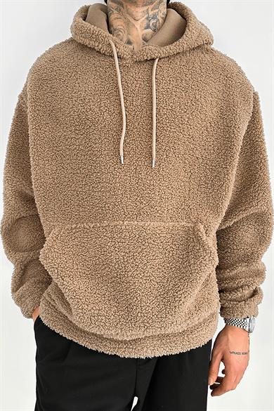 Açık Kahve Oversize Peluş Sweatshirt