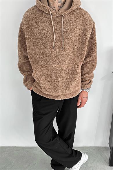 Açık Kahve Oversize Peluş Sweatshirt