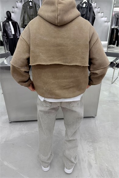 Açık Kahve Ravege Studio Yıkamalı Oversize Sweatshirt