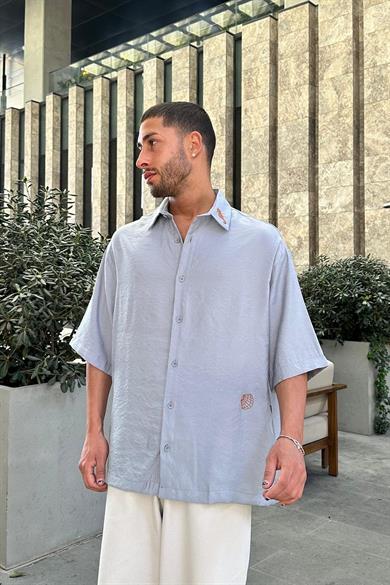 Açık Mavi Açık  Deniz Atı Nakış Detay BS Oversize Gömlek