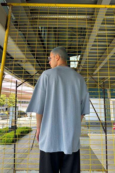 Açık Mavi Açık Mavi Ön Cep Detay Oversize Tişort