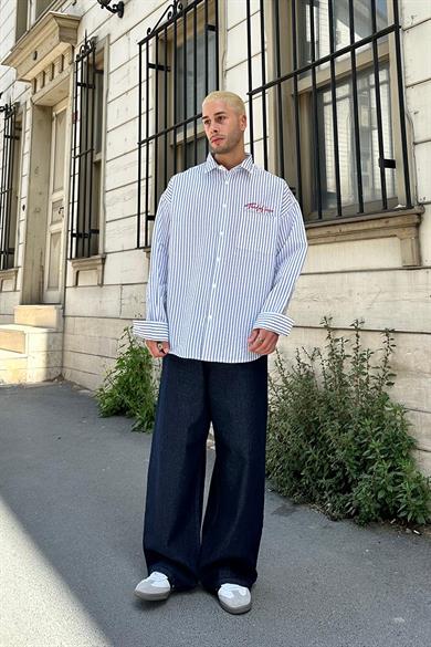 Açık Mavi Basic Nakış Detay DAD Oversize Gömlek