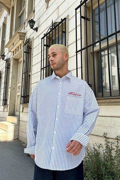 Açık Mavi Basic Nakış Detay DAD Oversize Gömlek