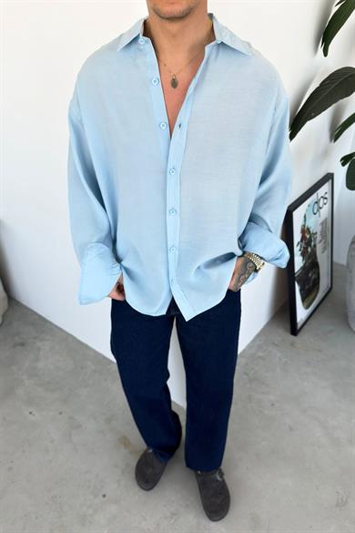 Açık Mavi Basic Oversize Modal Gömlek