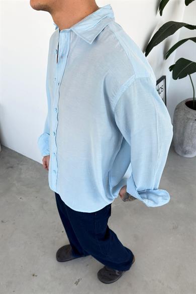 Açık Mavi Basic Oversize Modal Gömlek