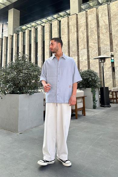 Açık Mavi Deniz Atı Nakış Detay BS Oversize Gömlek