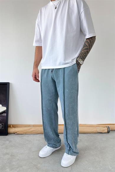 Açık Mavi Yıkamalı Çımalı Baggy Eşofman