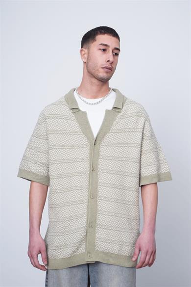 Açık Yeşil Etnik İnce Örme Triko CH Oversize Hırka