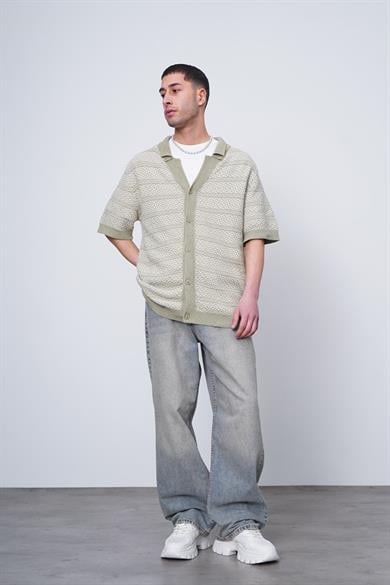Açık Yeşil Etnik İnce Örme Triko CH Oversize Hırka