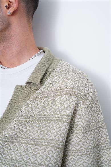 Açık Yeşil Etnik İnce Örme Triko CH Oversize Hırka