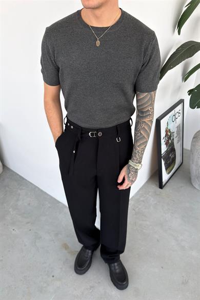 Antrasit Basic Bisiklet Yaka Triko Relaxed Tişört