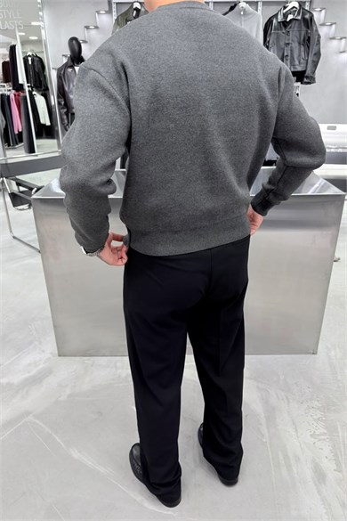Antrasit Basic Premium Düğme Detaylı Boxy Fit Kazak