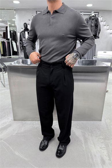Antrasit Basic Premium Oversize Polo Yaka Tişört