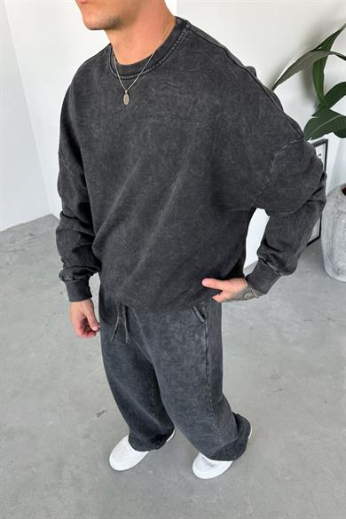 Antrasit Basic Yıkamalı Oversize Sweat