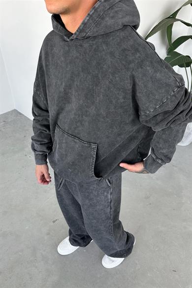 Antrasit Basic Yıkamalı Oversize Sweatshirt