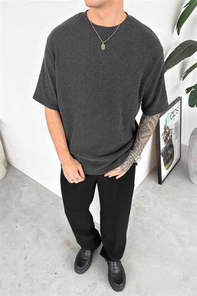 Antrasit Fitilli Basic Relaxed Tişört